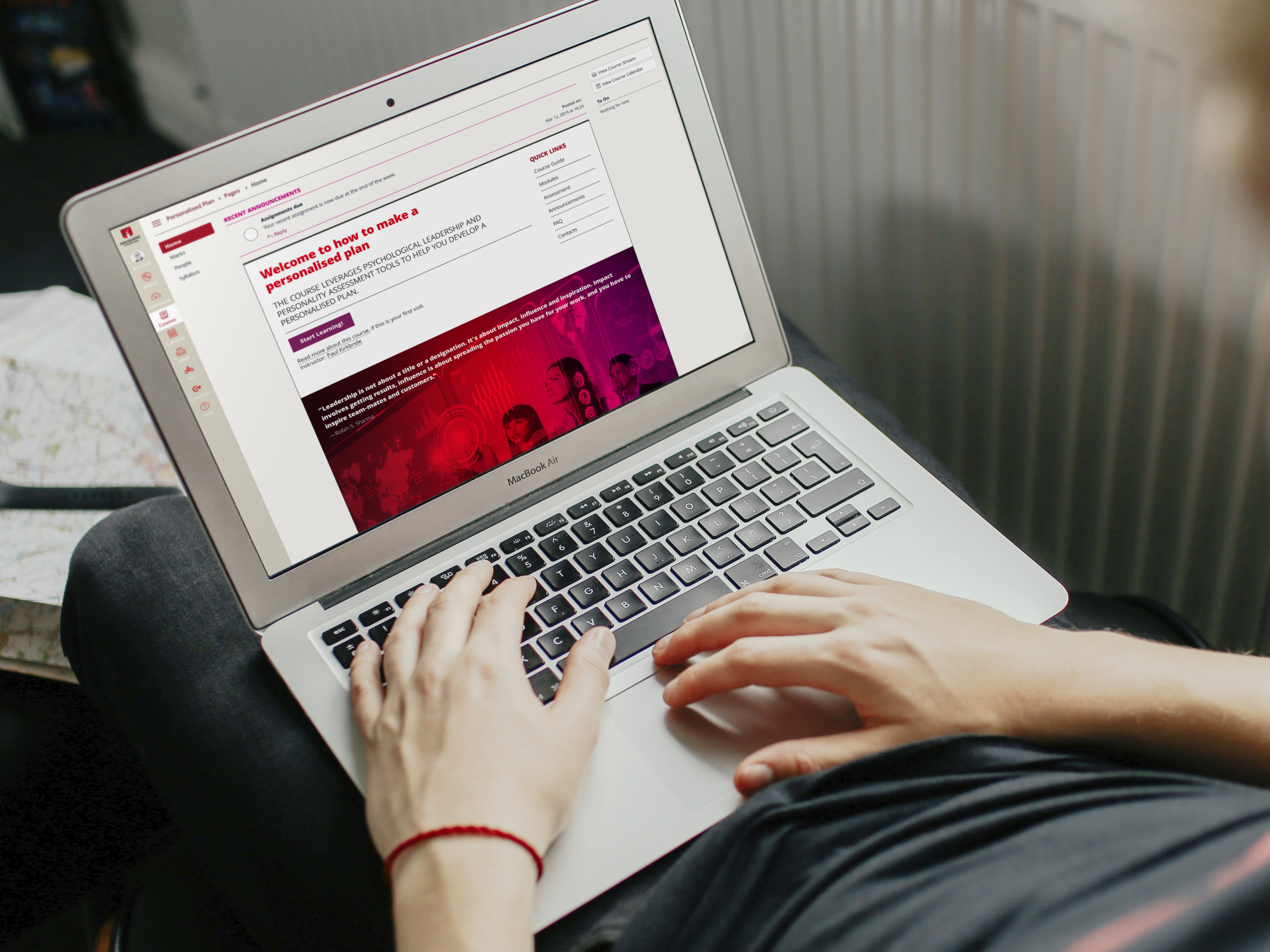 Macquarie University Canvas LMS graphics - sample layout on laptop